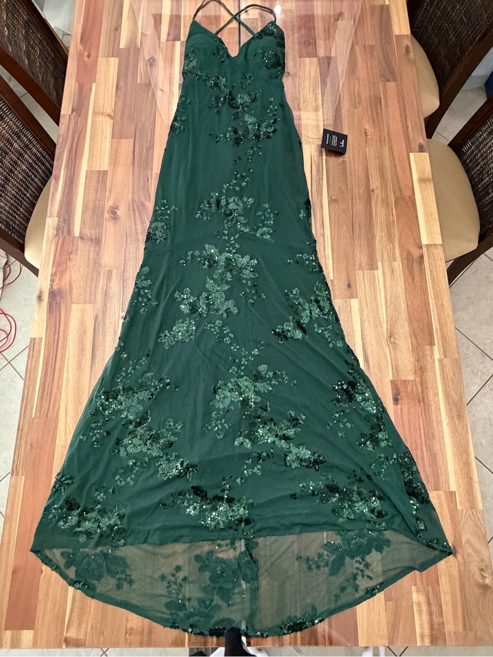 NWT Valhalla Forest Green Sequin Lace-Up Maxi Dress Fitted